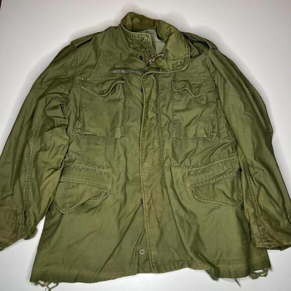 70s Vintage M-65 Military Field Jacket OG-107 Green Sz L (Approx) Scovill Zip - Picture 1 of 13